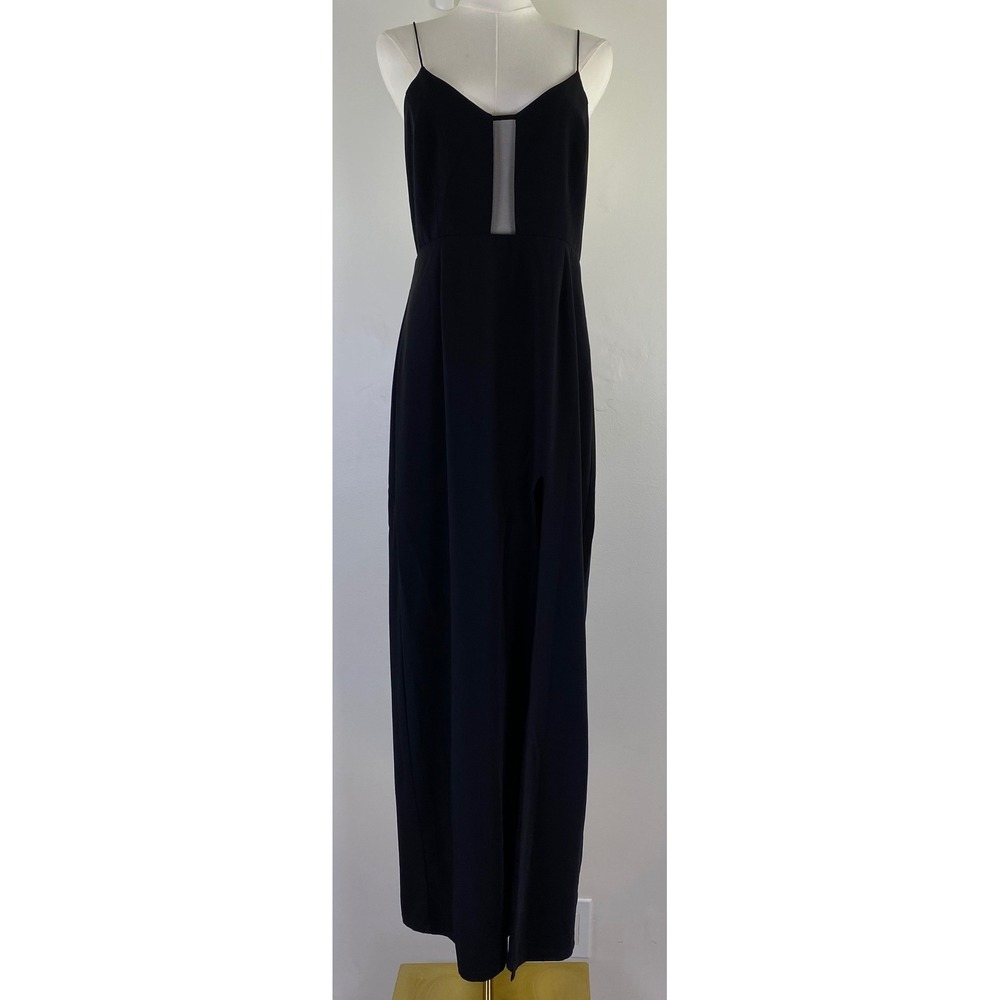 Forever 21 Maxi Dress Women Large Black Crisscross Back Mesh Cutout Formal Goth
